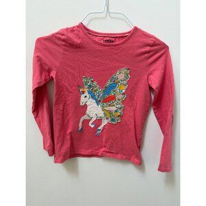 Mini Boden Girls Pink Long-Sleeve Unicorn Appliqué Shirt 9-10 Yrs Cotton